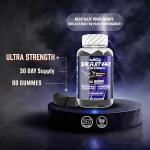 Wellboost Shilajit Max Gummies – 200Mg Shilajit, 40Mg Ashwagandha, 2Mg Vitamin B6 – Vegan Elderberry Flavour – Energy, Vitality & Well-Being Support for Adults (1 Month Supply).