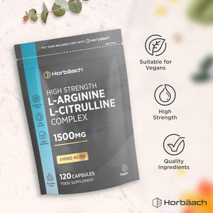 L Arginine and L Citrulline 1500Mg Capsules | 120 Count | Amino Acids | Supplements for Men and Women | Suitable for Vegans & Vegeterians | by Horbaach