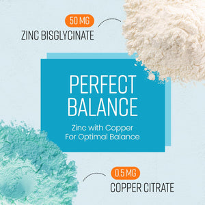 Zinc Supplements with Copper | 50Mg Daily | 400 Zinc Tablets | 6+ Months | Zn Bisglycinate for Men & Women | High Absorption, High Strength Zink and Copper Supplement | Made in UK | Vitabright