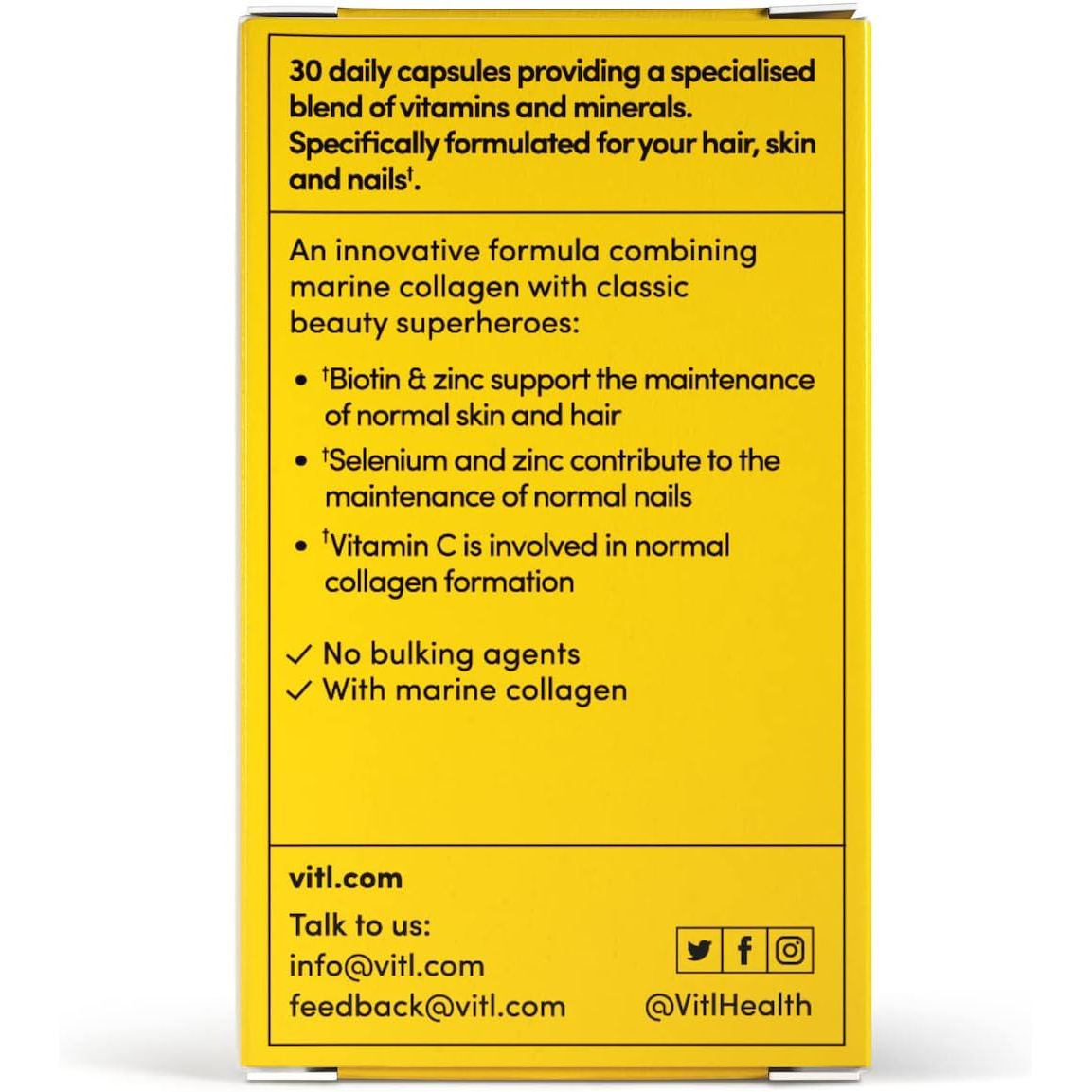 VITL Hair, Skin & Nails + Collagen, a Dose of Classic Complexion Heroes Such as Collagen, Vitamin E, Biotin and Zinc | 30 Capsules