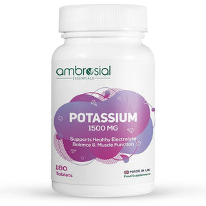 Ambrosial Potassium Chloride 1500Mg – High Strength Potassium Supplement | Made in UK | Gluten Free, Non-Gmo | 180 Tablets