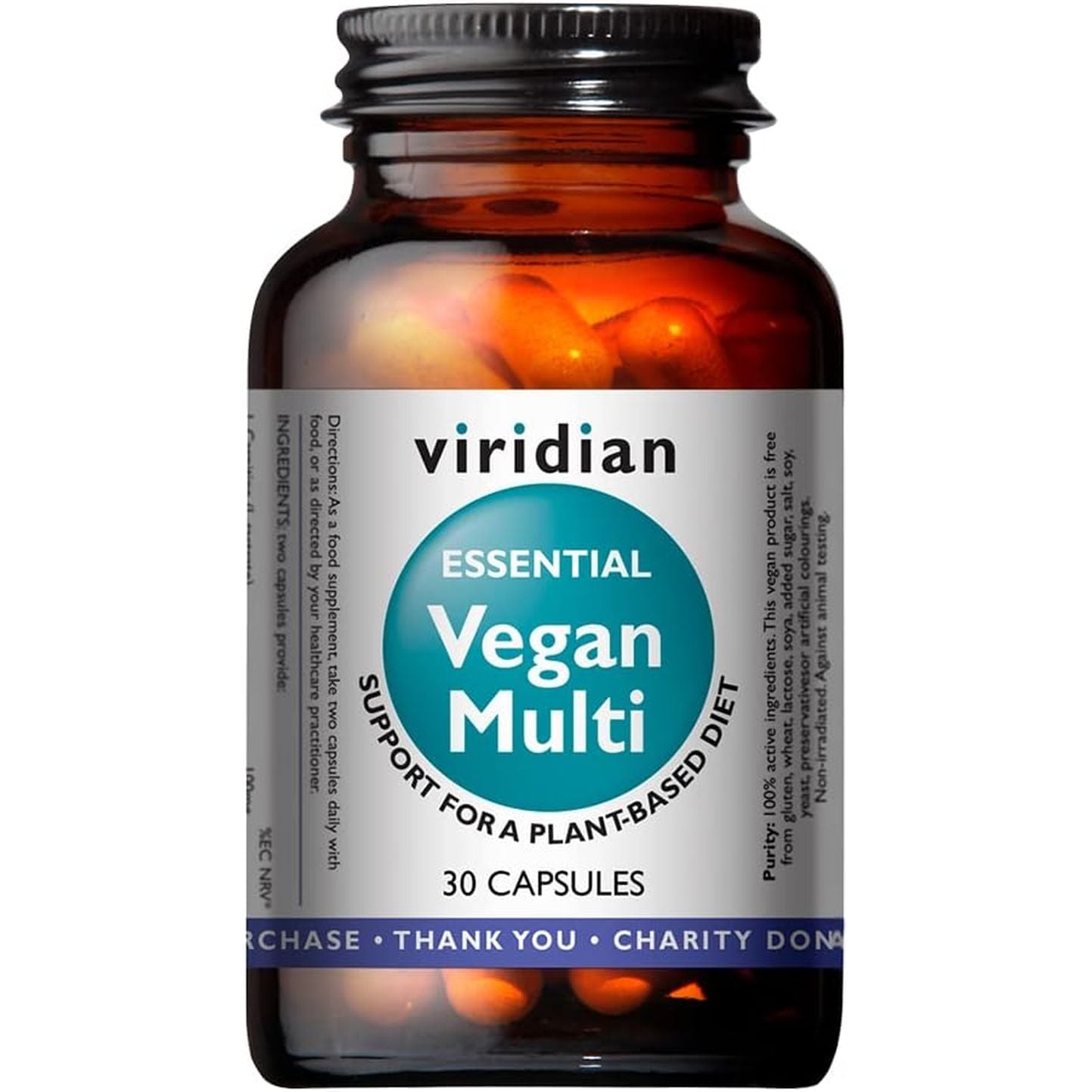 Viridian - Essential Vegan Multivitamin - 30 Caps | Balanced Formula for Plant-Based Diets | Vitamin B12, Iron, Zinc & Vitamin C | 27 Essential Vitamins & Minerals | Nutritionist Formulated