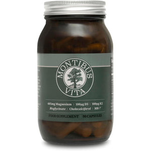 Montibus Vita - Magnesium Glycinate 405Mg, Vitamin D3 4000Iu (100Ug), Vitamin K2 100Ug, 90 High Strength Capsules
