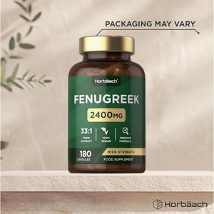 Fenugreek Capsules 2400Mg | Fenugreek Seed Extract | 180 Vegan Powder Capsules | High Strength | by Horbaach