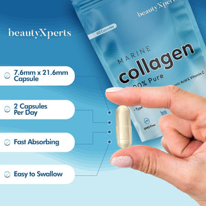 Marine Collagen Capsules | with Biotin, Hyaluronic Acid & Vitamin C | High Strength Pure Collagen Peptides Supplements for Women and Men | 60 Capsules (Not Tablets or Powder)