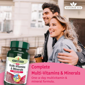 Natures Aid Multivitamins & Minerals – One-A-Day High Potency Daily Multi-Vitamin Supplement Inc. B12 & Zinc – Supports Energy, Bones, Immunity, Hair, Nails – Vegan, Non-Gmo, Gluten-Free – 90 Tablets