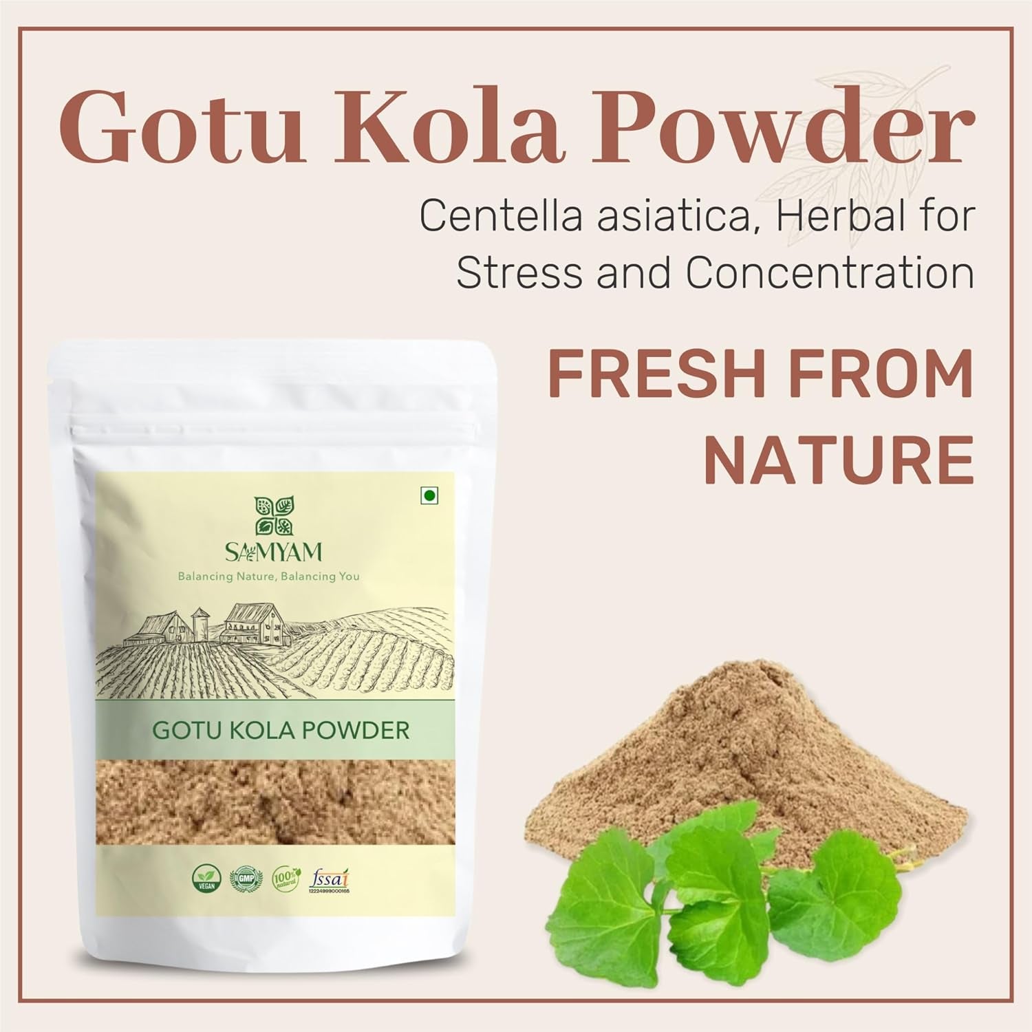 SAMYAM Gotu Kola Powder (Centella Asiatica) - 500G Pack | for Stress and Concentration