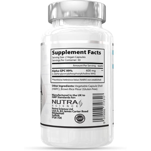 Alpha GPC 99% Concentration | High Purity Alpha GPC Nootropics Brain Support Supplement 600Mg | 60 Vegan Capsules