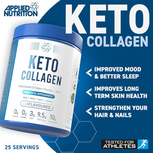 Applied Nutrition Keto Collagen Protein - Keto Protein Powder with MCT, Ketogenic & Paleo Diet, Zero Sugar & Carbs, Healthy Skin, Hair, Nails (Unflavoured) (325G - 25 Servings)