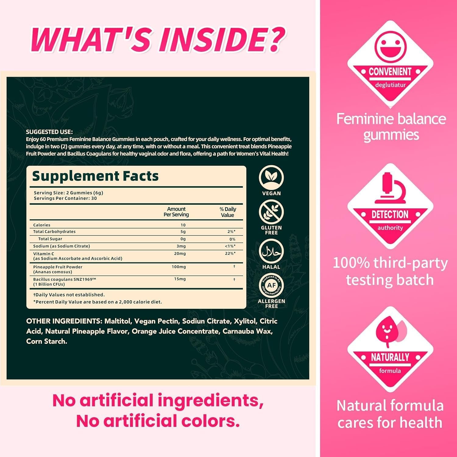 Probiotics Source Feminine Gummies - Vaginal Feminine Balance Gummies for Women of All Ages - Immune Support & PH Balance - Hawaiian Pineapple Flavor - Vegetarian Friendly,Vegan (1Bags/60Grain)