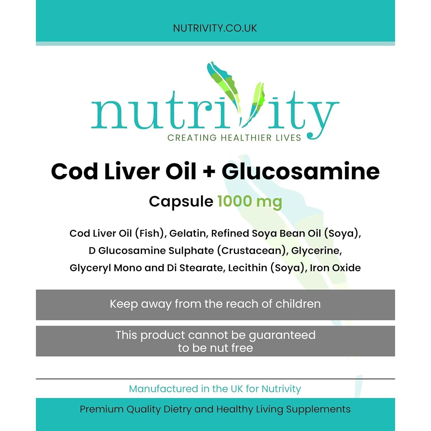 Cod Liver Oil & Glucosamine 1000Mg Capsules for Joint Health with Omega-3 Fish Oil Omega 3 Capsules High Strength Rich in EPA & DHA Cod Liver Capsules by Nutrivity UK 60 Caps