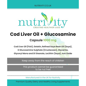 Cod Liver Oil & Glucosamine 1000Mg Capsules for Joint Health with Omega-3 Fish Oil Omega 3 Capsules High Strength Rich in EPA & DHA Cod Liver Capsules by Nutrivity UK 60 Caps