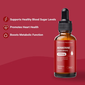 Berberine Liquid Drops 3000Mg, Blood Sugar Support, Glucose Balance & Metabolic Health, High Strength Berberine Supplement, 60Ml, Strawberry Flavour