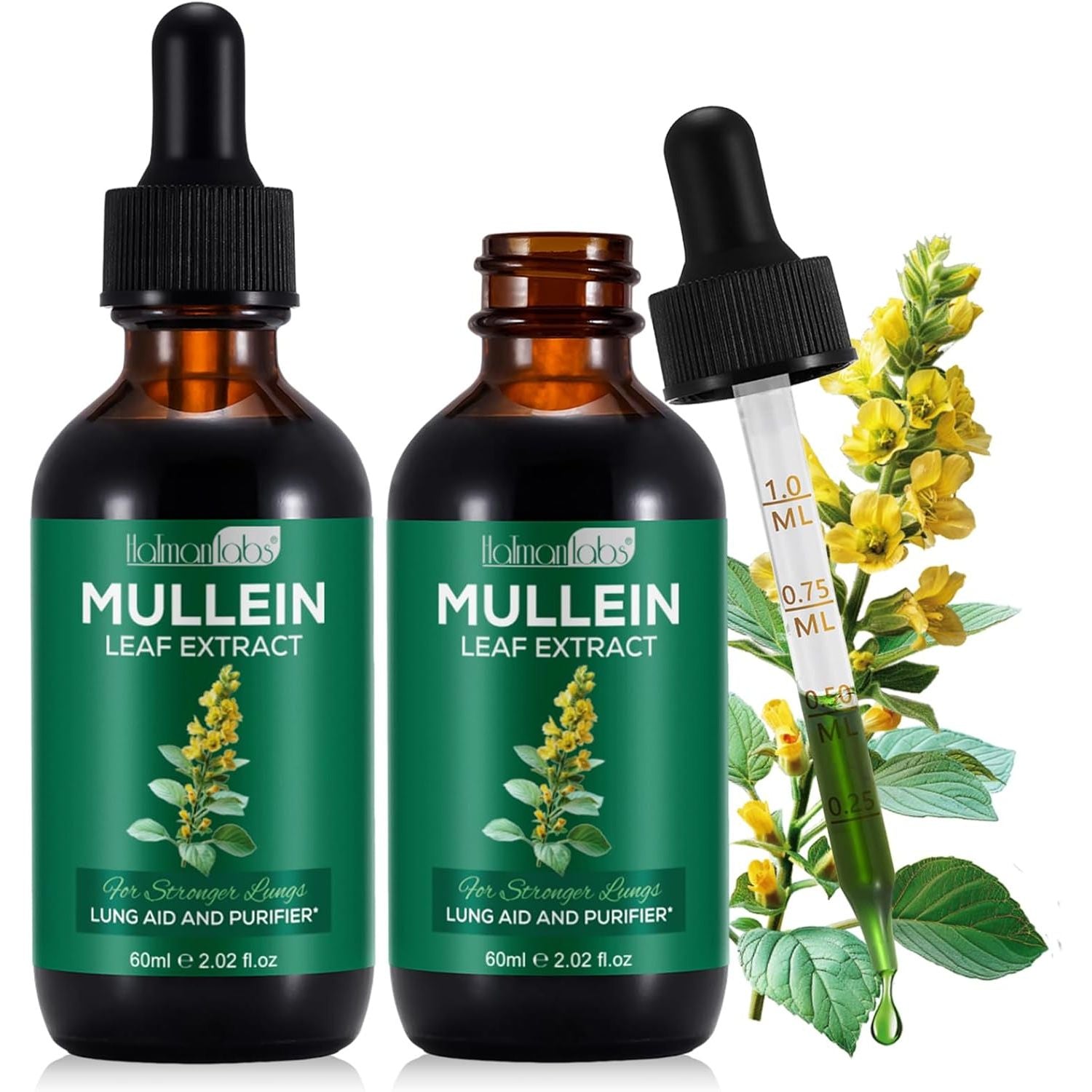 2 Pack Mullein Drops for Lungs, Mullein Leaf Extract with Chlorophyll, Mullein Leaf Extract Supplement, for Lung Cleanse and Respiratory Support
