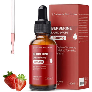 Berberine Liquid Drops 3000Mg, Blood Sugar Support, Glucose Balance & Metabolic Health, High Strength Berberine Supplement, 60Ml, Strawberry Flavour