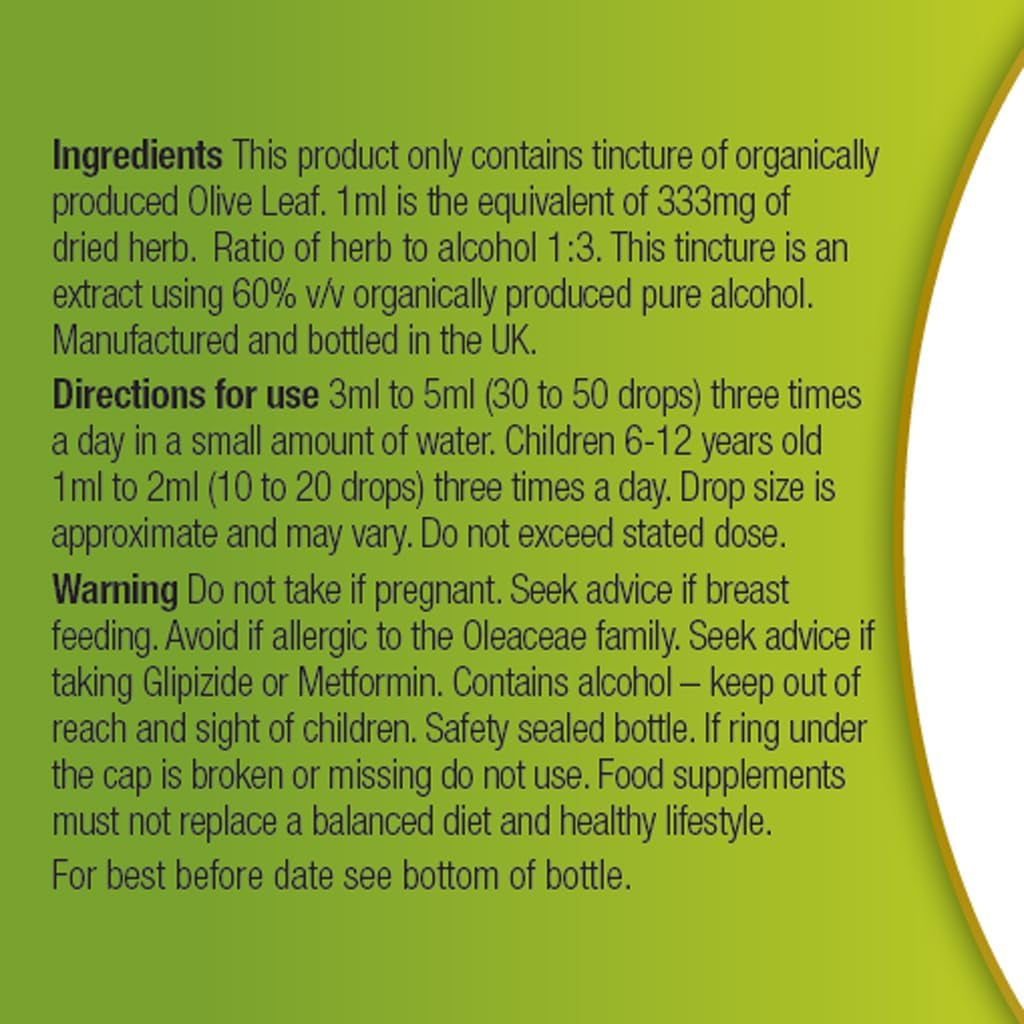 Organic Herbal Remedies 100Ml Olive Leaf Tincture