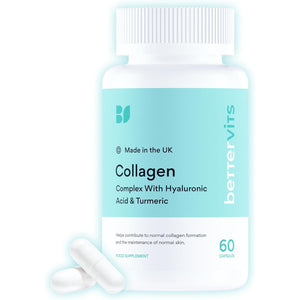 Bettervits Collagen Complex with Hyaluronic Acid and Vitamin C | Marine Collagen Supplements for Women and Men with Biotin | High-Strength Vitamin E for Skin, Hair, Nails, Joint Health - 60 Capsules