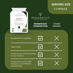 Wormwood Combination 360Mg | Black Walnut, Clove, Quassia, Wormwood Herb Supplement | 60 Vegan Capsules | Made in UK | 2 Month Supply, 1 Herbal Capsule Daily
