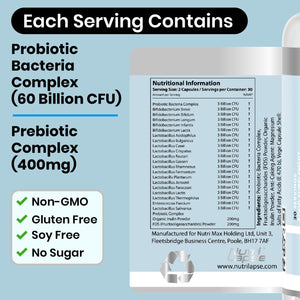 Bio Culture Probiotics Complex, 60 Billion CFU, Advanced Granular Biotechnology Capsules Slow-Release Maximum Absorbtion for Gut Health.