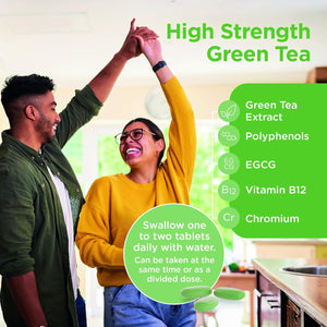 Healthspan High Strength Green Tea (90 Tablets) | with Chromium & Vitamin B2 to Maintain Normal Blood Glucose Levels | Protect Cells from Oxidative Stress | Vegan