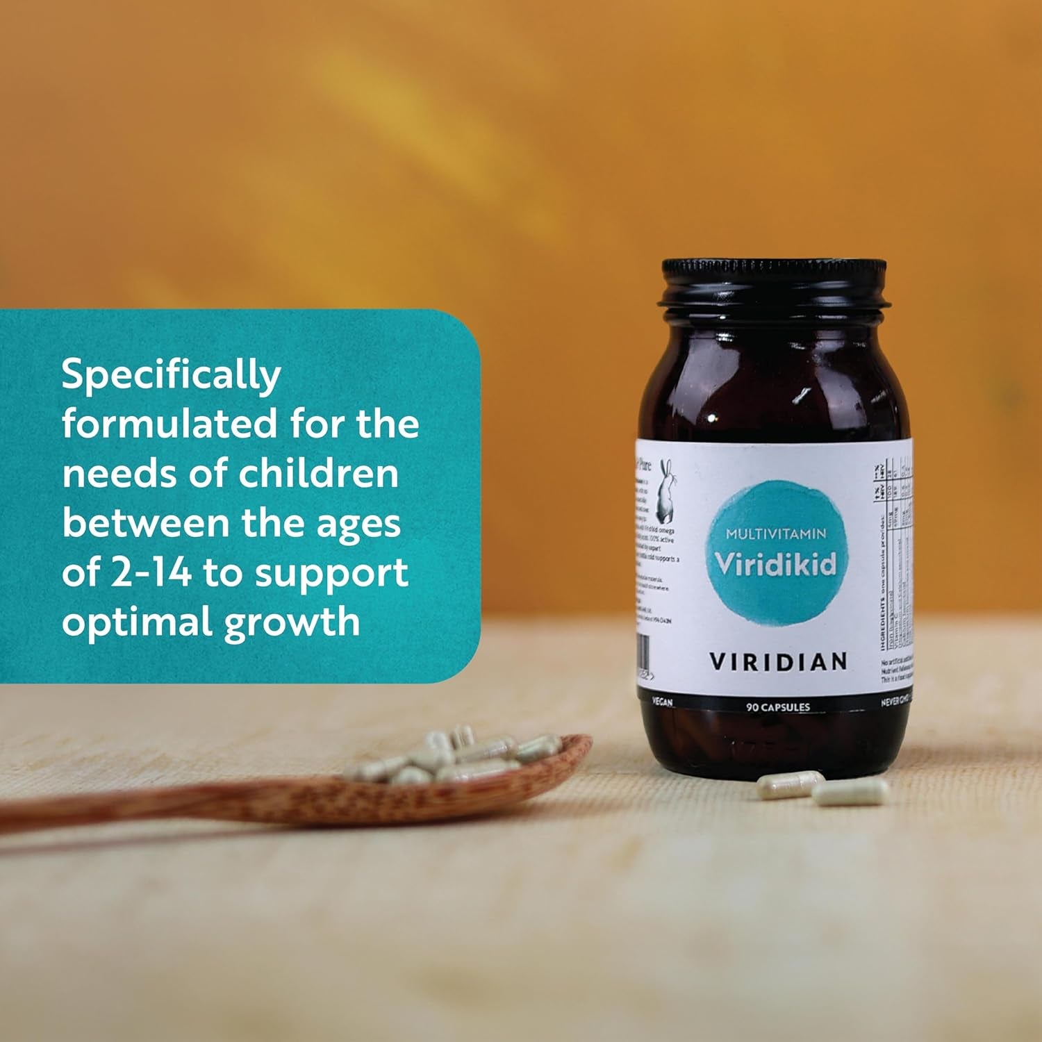 Viridian - Viridikid Multivitamin & Mineral Capsules | Essential Nutritional Support for Kids 2+ | Pure Formula with Vitamins A, B, C, D, E, K, Zinc, Iron | Easy-To-Swallow Microcapsules | 90 Caps