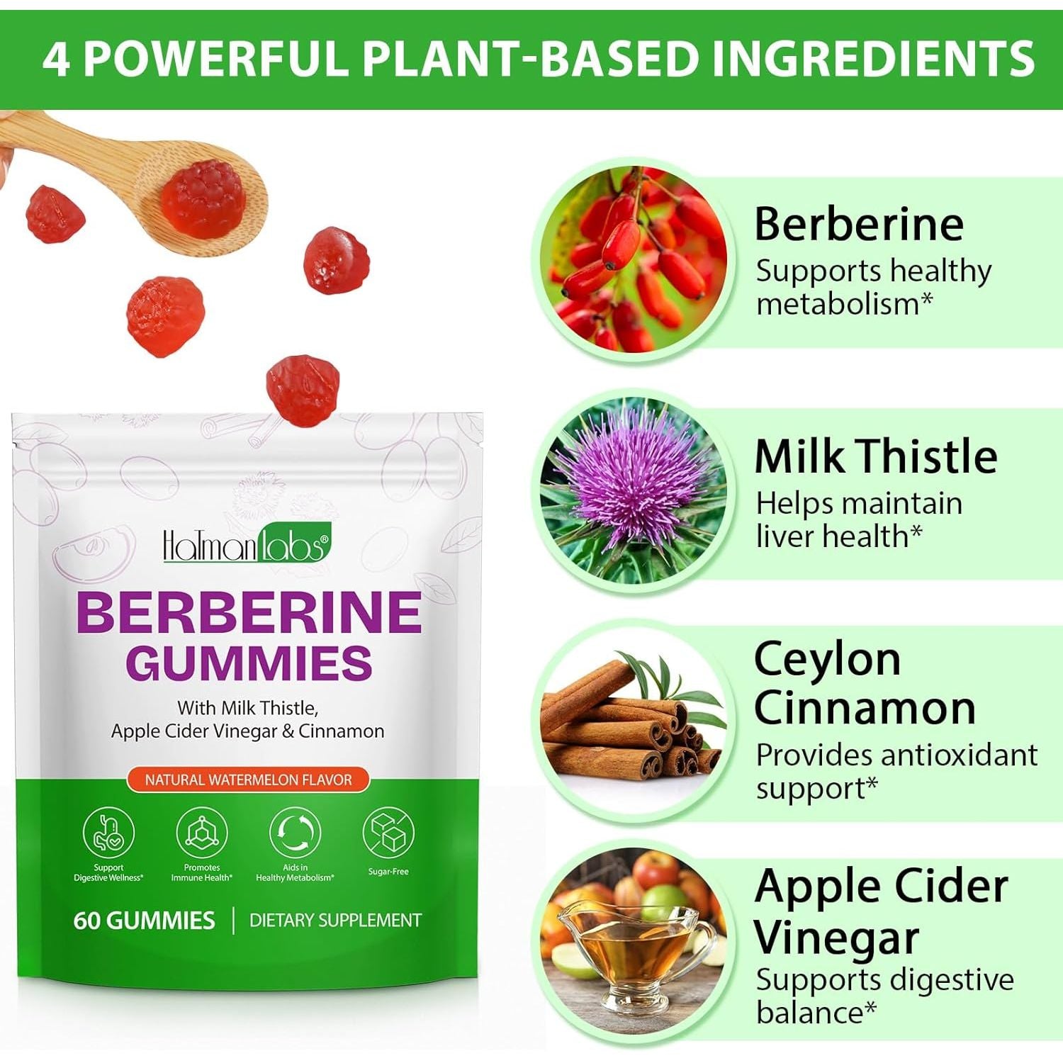 Berberine Gummies,Berberine Supplement,Berberine Complex Gummies for Metabolism, Energy, Gut Health, Fasting & Body Mass Control