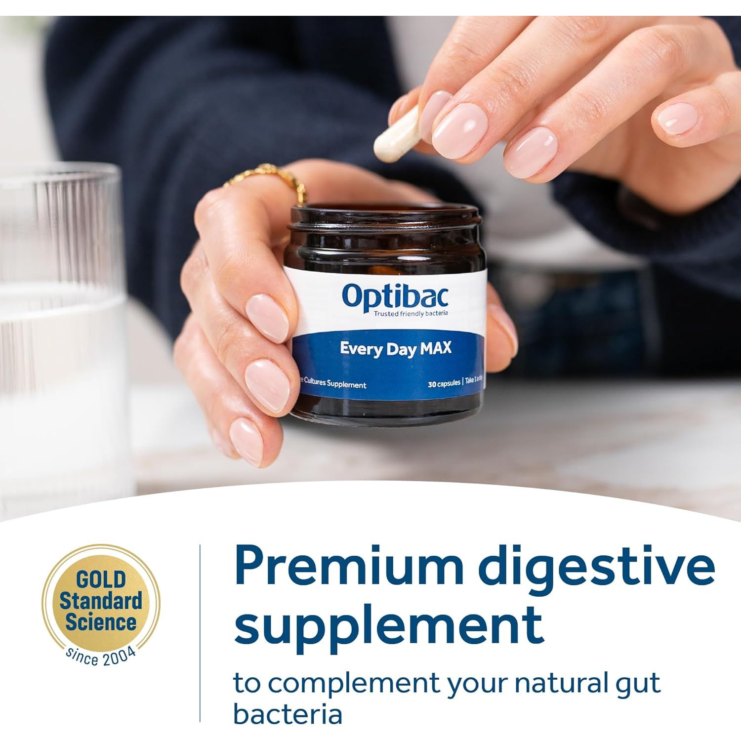 Optibac Probiotics Every Day MAX - Advanced Maximum Strength Vegan Digestive Probiotic Supplement with 75 Billion Bacterial Cultures - 30 Capsules