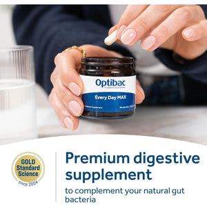 Optibac Probiotics Every Day MAX - Advanced Maximum Strength Vegan Digestive Probiotic Supplement with 75 Billion Bacterial Cultures - 30 Capsules