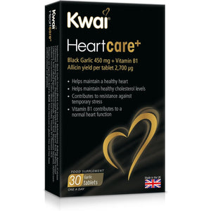 Kwai Heartcare+ Black Garlic | Garlic Capsules Odourless & Vitamin B1 I Healthy Cholesterol Levels and a Healthy Heart, Rich in Antioxidants | 450Mg Garlic per Tablet | 30 Tablets