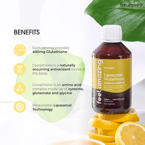 Feel Amazing Liposomal Glutathione Liquid 280Ml - 400Mg/Serving - Antioxidant Boost - Immune System Superhero - 3 Essential Amino Acids