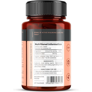 Triple Strength Hyaluronic Acid Supplement – 300Mg per Tablet | 180 Tablets | 6 Months Supply.