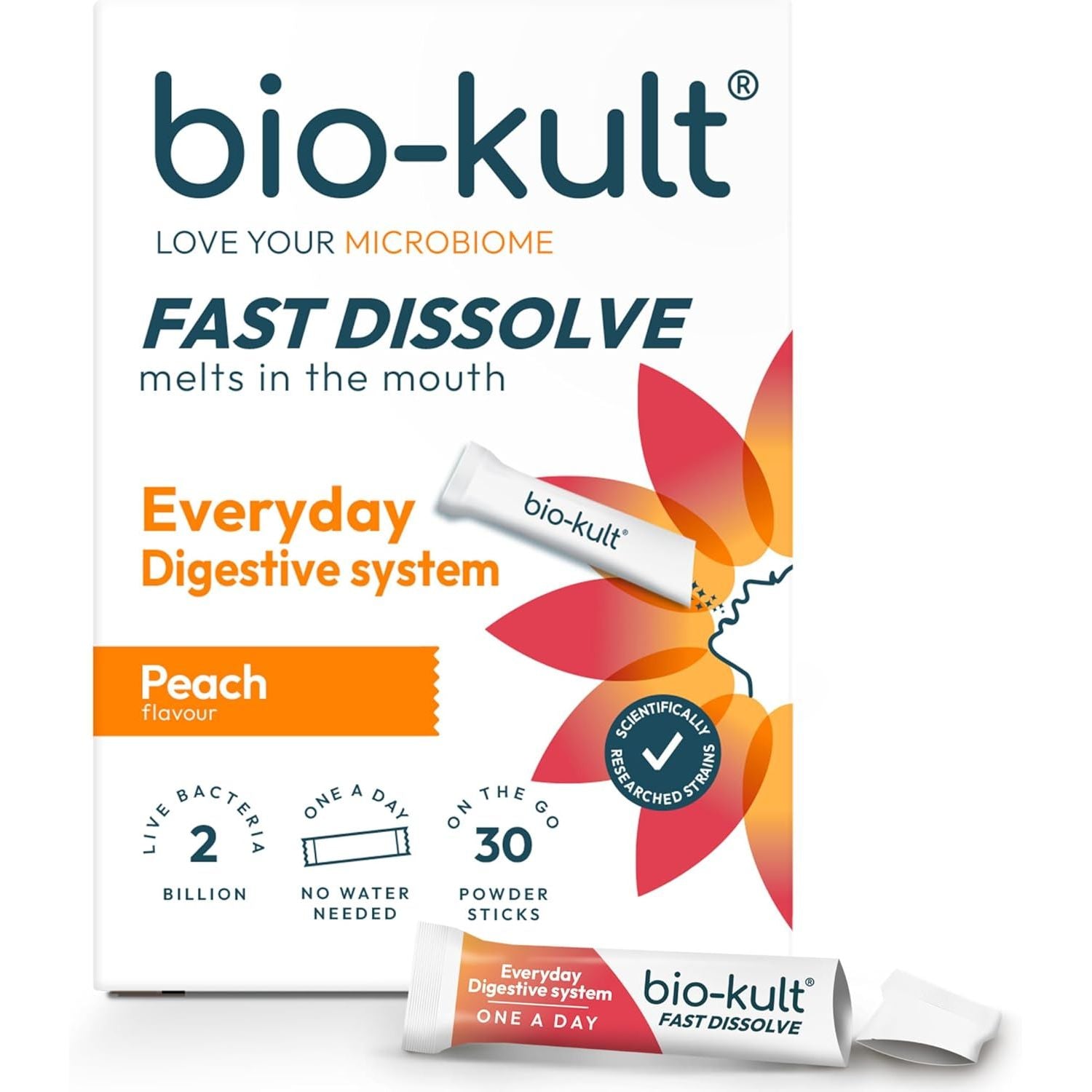 Bio-Kult Everyday Fast Dissolves Powder for Gut Health | 3B CFU + Vitamins C & D | Daily Digestive Support | Peach Flavour | 30 Sachets
