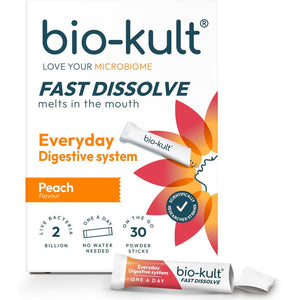 Bio-Kult Everyday Fast Dissolves Powder for Gut Health | 3B CFU + Vitamins C & D | Daily Digestive Support | Peach Flavour | 30 Sachets