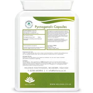 Pycnogenol 30Mg (60 Capsules) | French Maritime Pine Bark Extract | Providing Naturally Powerful Bioflavonoids | High Bioavailability Suitable for Vegans - Made in the UK by Hellenia