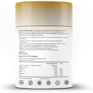 Pura Collagen Powdered Supplement Glow+, 10,000Mg Hydrolysed Peptides, Hyaluronic Acid, Vitamins & Minerals, 28 Servings, 284 G