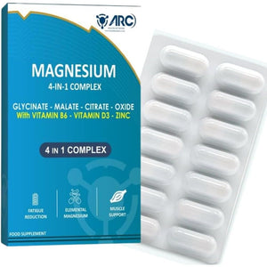 Magnesium Glycinate 4 in 1 Complex with Vitamin B6 + D3 + Zinc | High Strength 28 Vegetarian Capsules | Magnesium Supplement with Bisglycinate + Malate + Oxide + Citrate