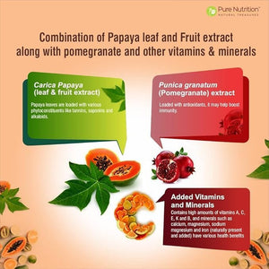 Pure Nutrition Papaya Complete | 60 Caps | Carica Papaya Leaf Extract with Iron VIT C, VIT a & Folic Acid | Supports Platelet Immunity & Digestion Non-Gmo | Gluten-Free