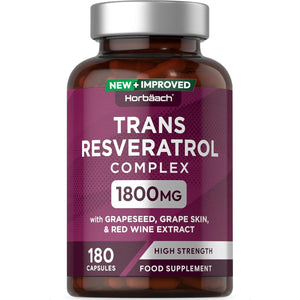 Resveratrol Supplement 1800Mg | 180 Capsules | Trans Resveratrol Complex with Grapeseed, Grape Skin, Red Wine Extract and Blueberry | Source of Polyphenols | by Horbaach