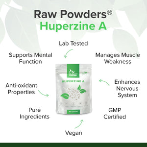 Huperzine a 225Mcg, 90 Caps – Memory & Cognitive Support – Pure Ingredients, GMO & Gluten Free – GMP Certified Nootropic Supplement by Raw Powders