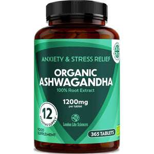 Organic Ashwagandha 1200Mg - 365 Tablets High Concentration Vegan Organic Root Extract - 12 Months Supply