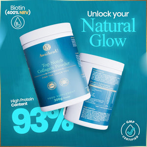 High Strength Marine Collagen Powder with Hydrolysed Marine Collagen Peptides, Hyaluronic Acid & VIT C - 300G -10,000Mg Unflavoured -Skin Elasticity, Hair Growth, Nails & Joint Health- Awaikenu