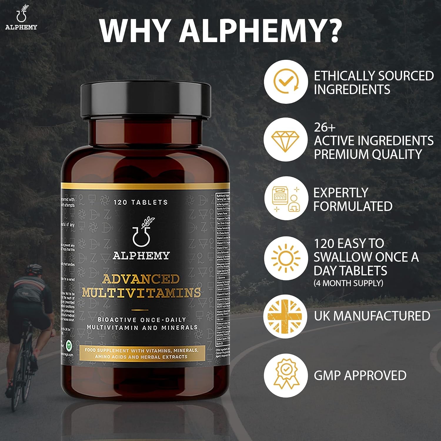 Advanced Multivitamin & Minerals | 120 Tablets / 4 Month Supply | 26 A-Z High Strength Bioactive Vitamins, Minerals, Antioxidants & Herbal Extracts. Daily Supplement for Men & Women. UK Made Alphemy