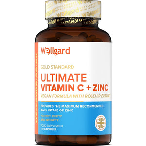 Vegan Vitamin C and Zinc by Wellgard - Maximum Recommended Daily Intake of Zinc, Made in UK