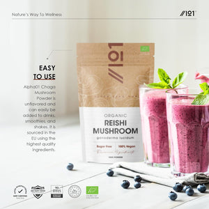 Organic Reishi Mushroom Powder 100G – Pure Ganoderma Lingzhi Reishi Supplement Powder – Resealable and Recyclable Pouch – by Alpha01