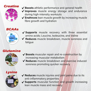 Muscleboost Gummies – Creatine, Bcaas, Glutamine & Lysine – Muscle Growth, Recovery & Endurance Support – Vegan, Sugar-Free, Strawberry Flavour – 60 Chewable Gummies for Adults