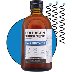 COLLAGEN SUPERDOSE by GOLD COLLAGEN Hair Growth - Biotin Hair Growth Marine Collagen Supplements for Women & Men with Vitamin C, Hyaluronic Acid and Natural Keratin Hair Treatment, Skin, Nails, 300 Ml
