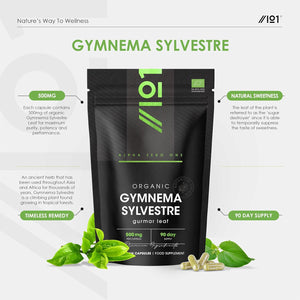 Organic Gurmar (Gymnema Sylvestre) 500Mg - 90 Vegan Capsules (3 Month Supply) – High Strength Gurmar Leaf Supplement – Resealable and Recyclable Pouch by Alpha01