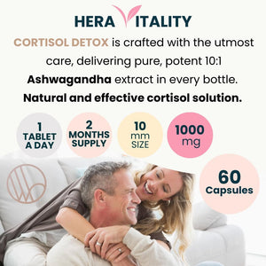 Ashwagandha Cortisol Detox 1000Mg – Cortisol Reducing Supplement for Stress, Anxiety, Sleep, Hormone Balance, Energy & Focus – 60 Vegan Tablets
