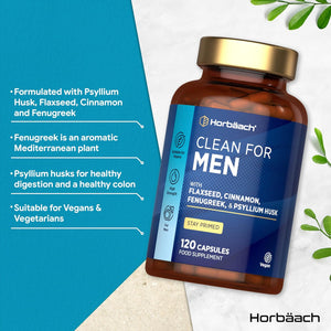 Fibre Supplement for Men | Cleanliness | Psyllium Husk Complex with Cinnamon, Flaxseed and Fenugreek Seed | 120 Vegan Capsules | by Horbaach