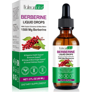 Berberine Liquid Drops, Berberine Supplement with High Strength Support Energy, Gut Health, Immune System & Metabolism Support, Health Supplement & Vitamins for Women & Men, Sugar Free, Non-Gmo - 60Ml